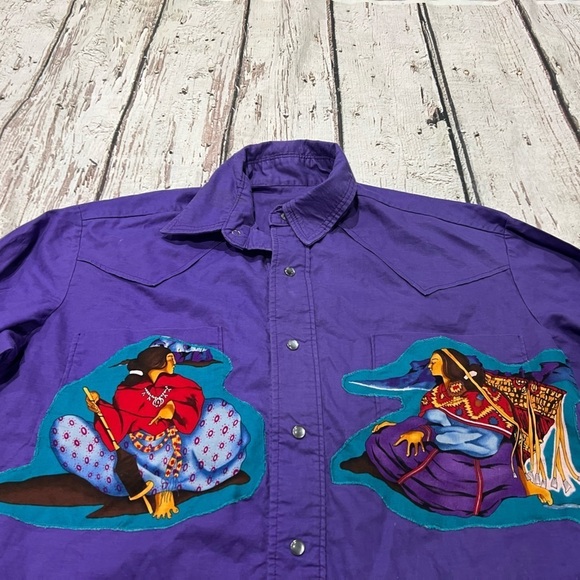 Vintage Purple Western Indian Tribal Aztec Rancher Cowboy Pearl Snap Shirt - Picture 3 of 5